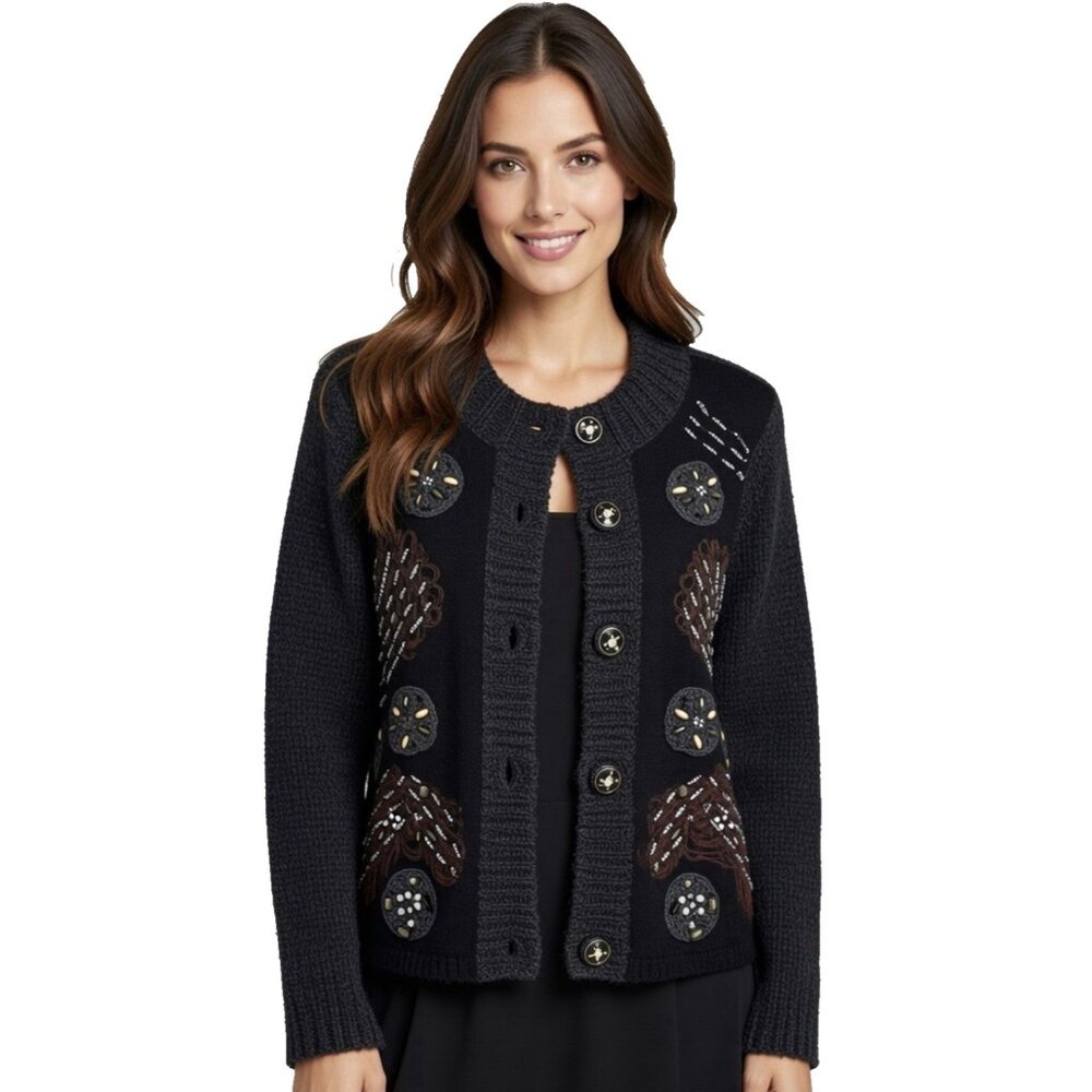VTG Alberto Makali Black Gray Wool Blend Button Front Boho Cardigan Sweater